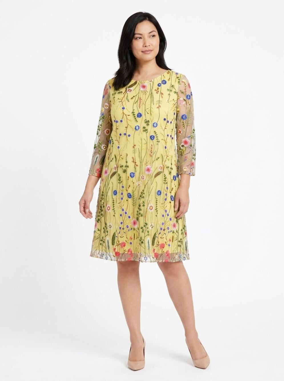 Tahari Arthur S. Levine A-Line Embroidered Knee Length Dress Women Size 10